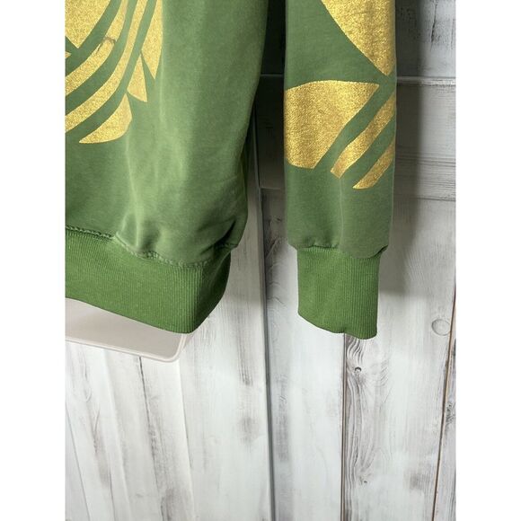 MENS ADIDAS GREEN GOLD METALLIC ALLOVER TREFOIL LOGO PULLOVER SWEATSHIRT S? - Picture 11 of 14